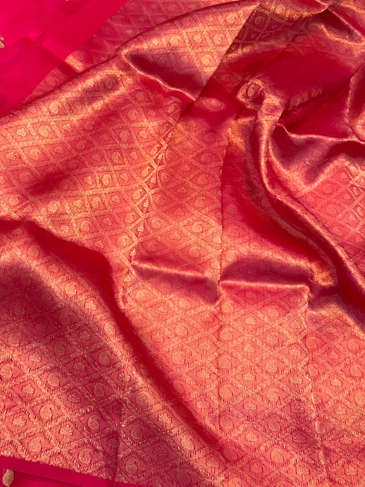 Rani Pink Pure Kora Silk Handloom Banarasi Saree