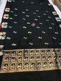 Black Banarasi Handloom Katan Silk Saree - Aura Benaras