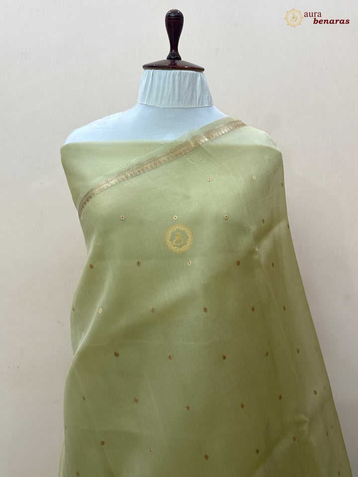 Cream Pure Kora Silk Handloom Banarasi Saree
