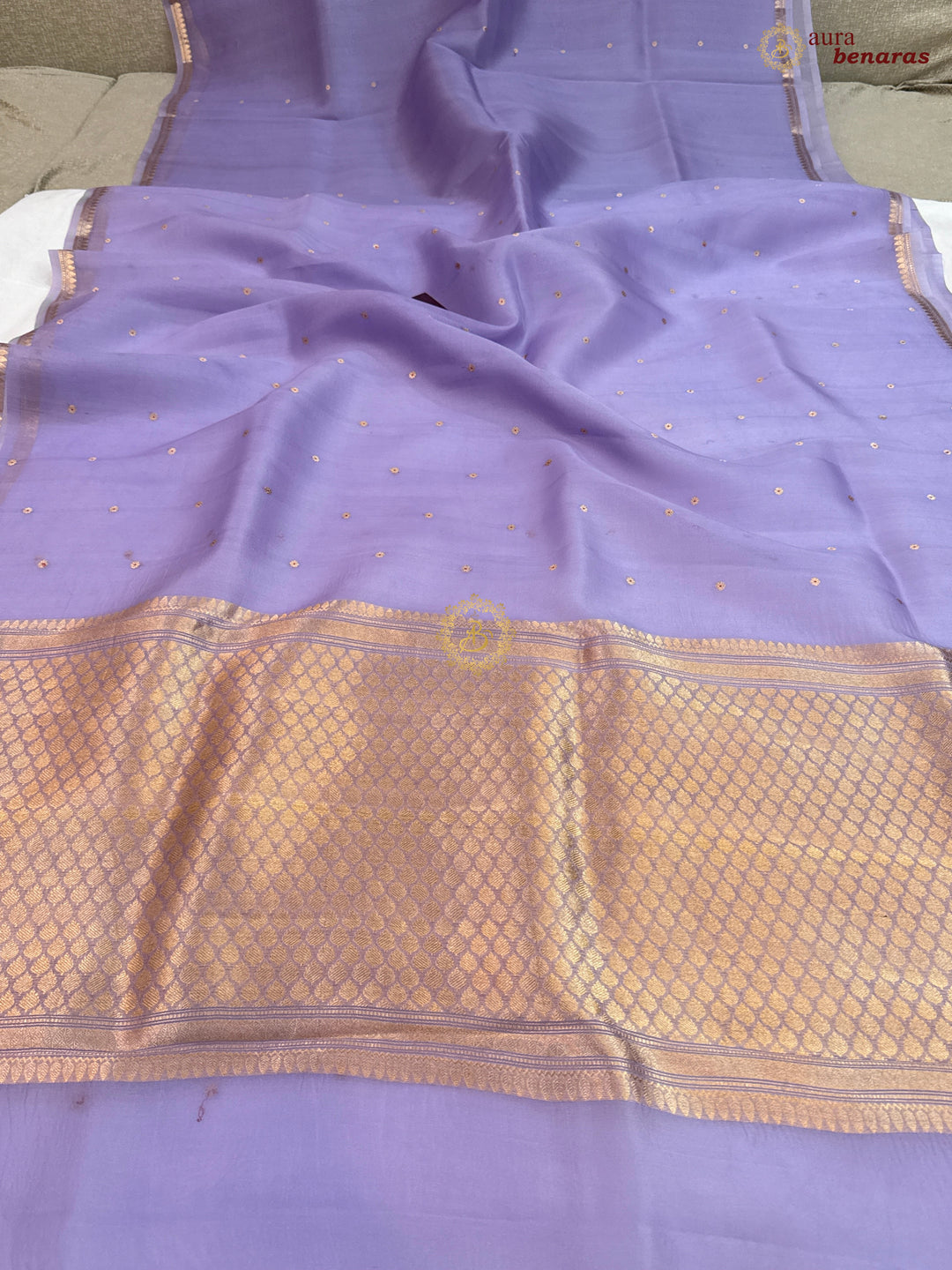 Lavender Kora Silk Banarasi Saree with Zari Butis 