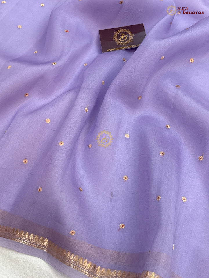 Lavender Kora Silk Banarasi Saree with Zari Butis 