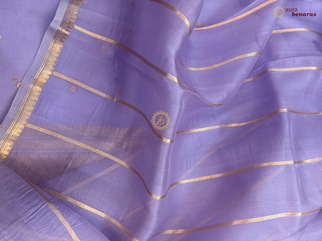 Lavender Kora Silk Banarasi Saree with Zari Butis 