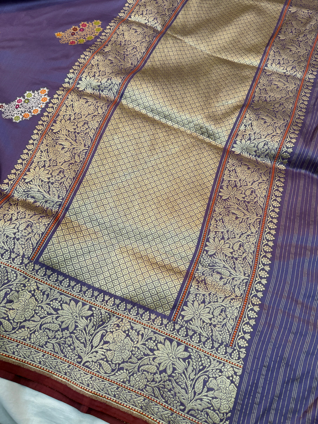 Dusty Lavender Katan Silk Saree with Kadhwa Meenakari Motifs