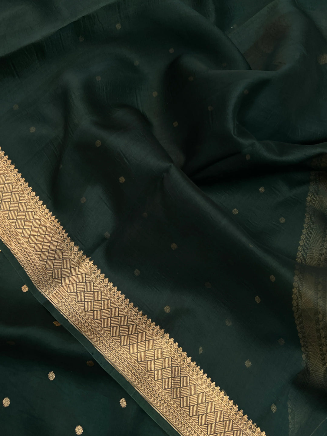 Bottle Green Pure Kora Silk Handloom Banarasi Saree