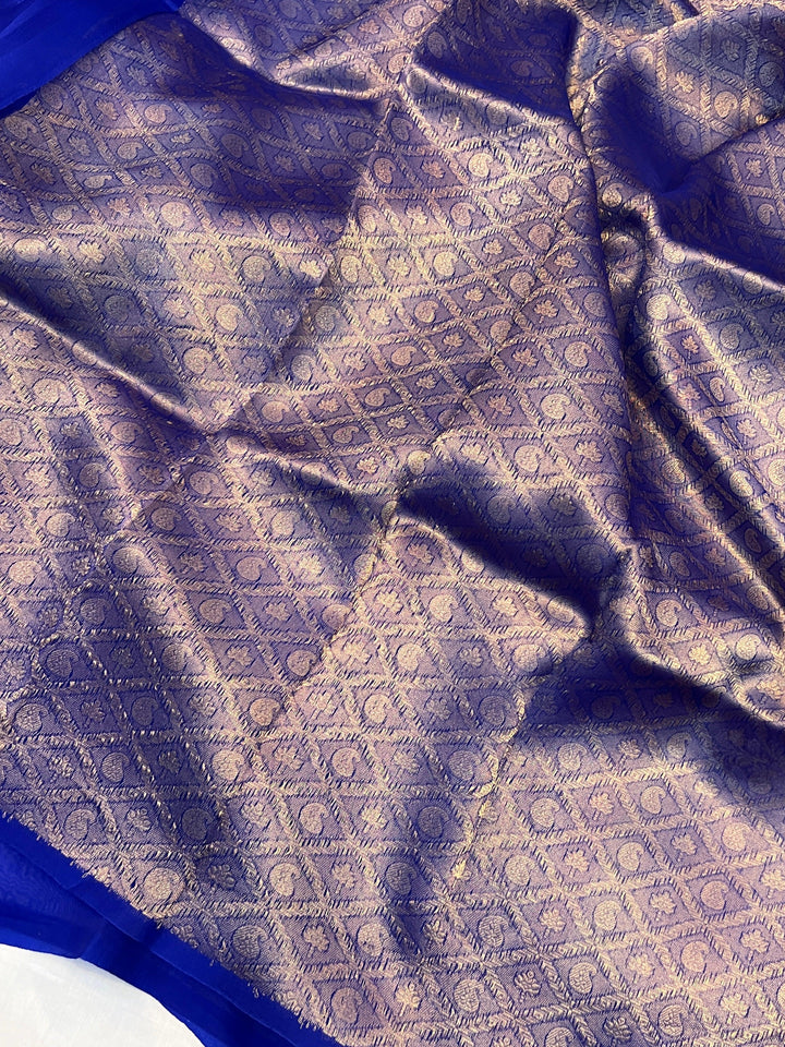 Royal Blue Pure Kora Silk Handloom Banarasi Saree