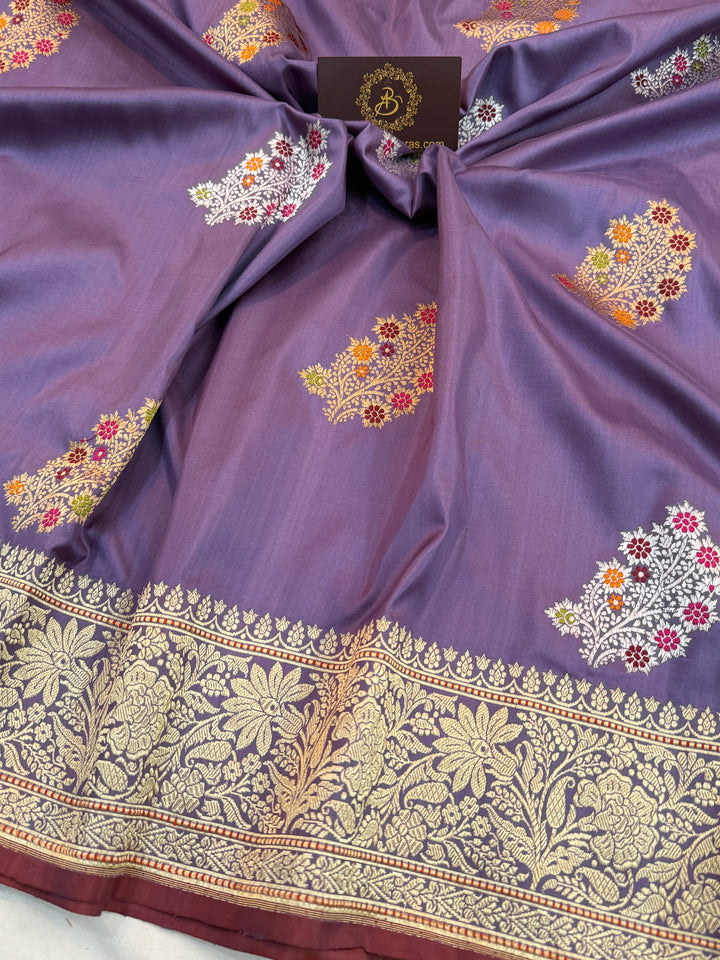 Dusty Lavender Katan Silk Saree with Kadhwa Meenakari Motifs