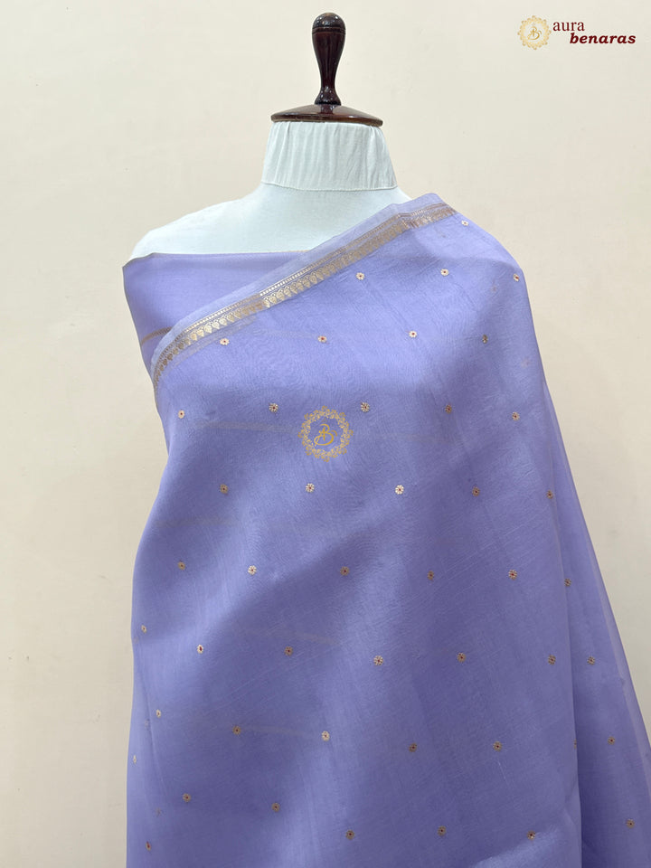 Lavender Kora Silk Banarasi Saree with Zari Butis 