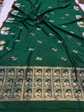 Bottle Green Banarasi Handloom Katan Silk Saree - Aura Benaras