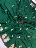 Bottle Green Banarasi Handloom Katan Silk Saree - Aura Benaras