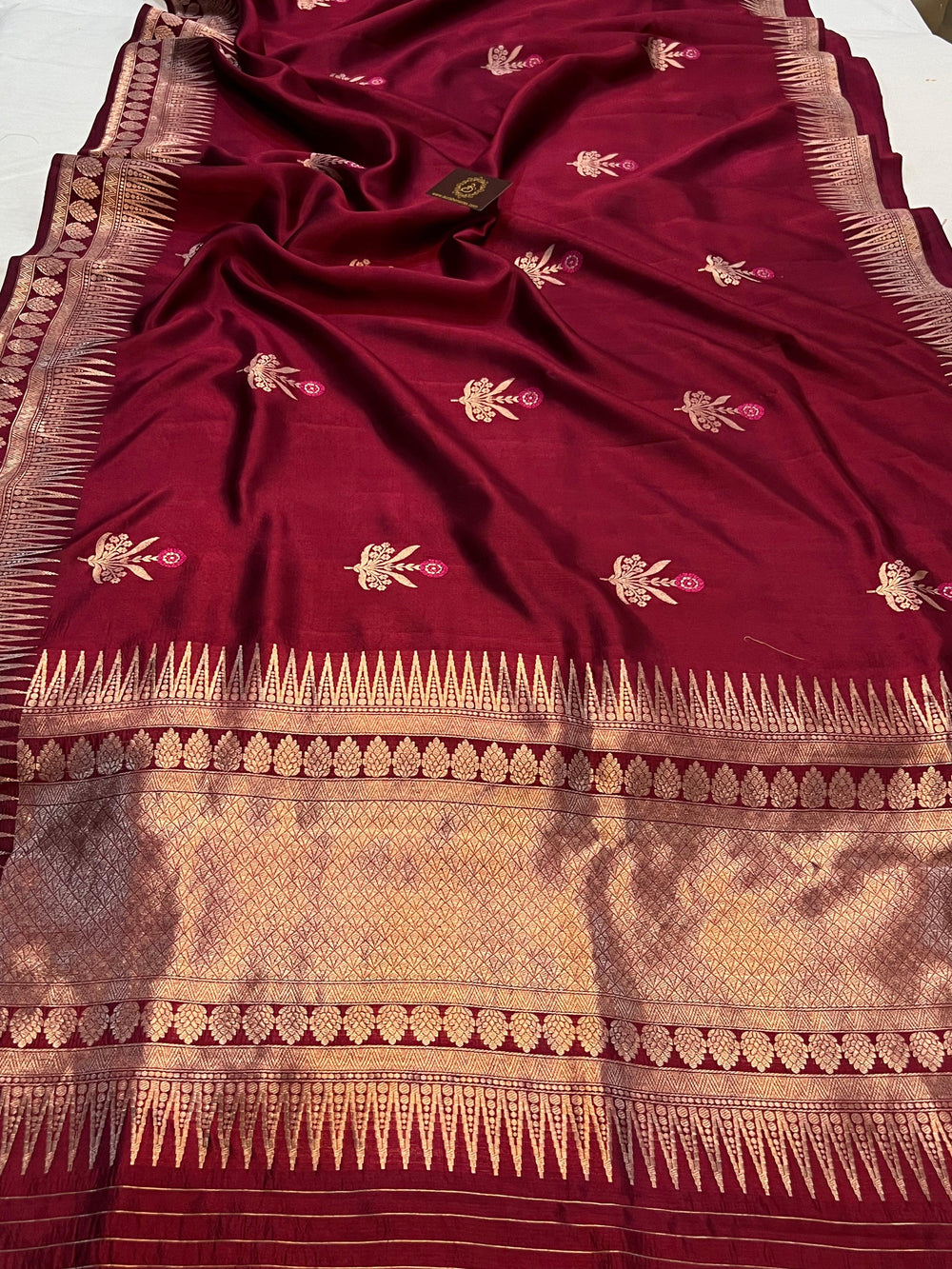 Maroon Pure Banarasi Handloom Silk Saree | Aura Benaras