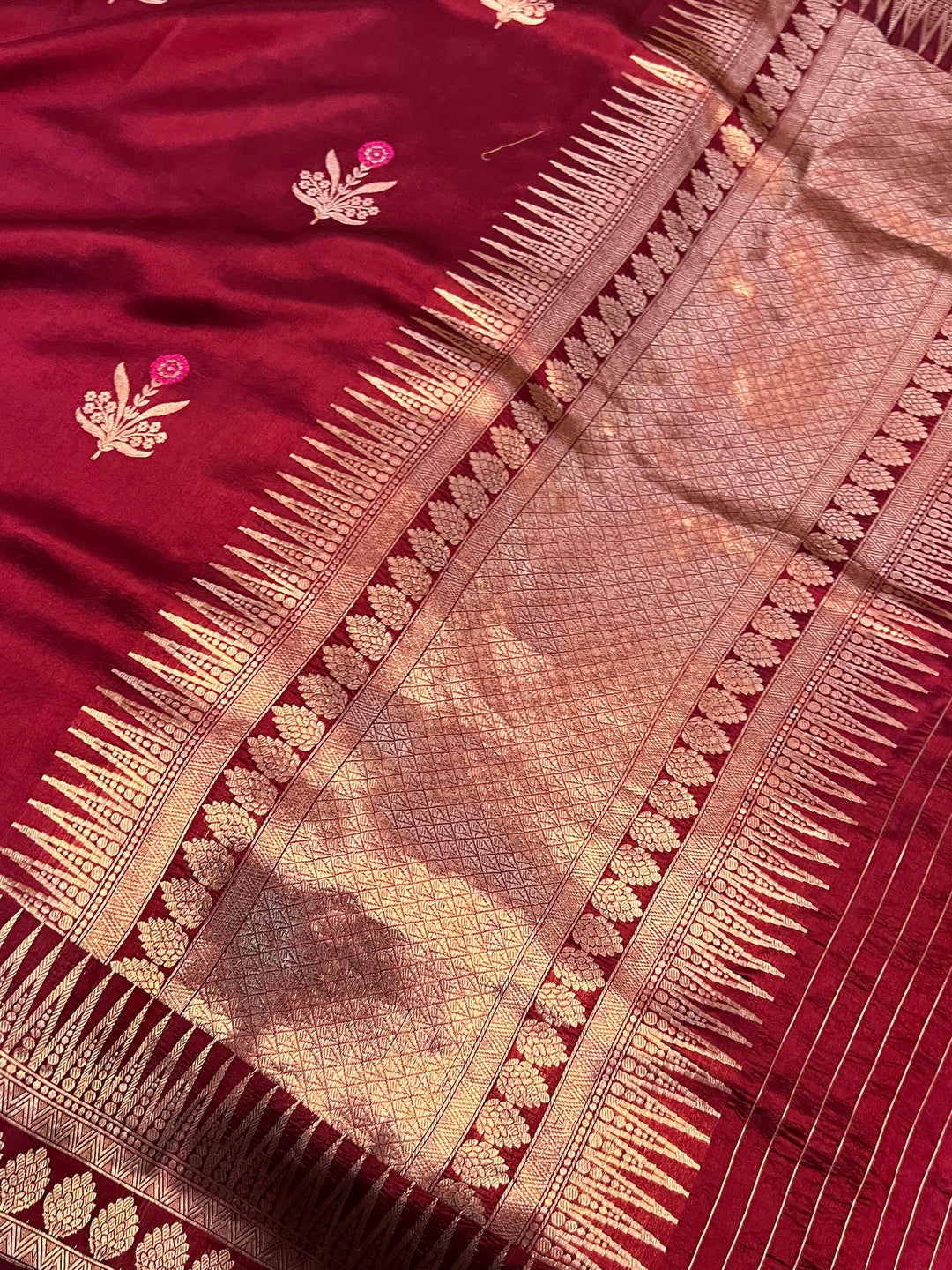 Maroon Pure Banarasi Handloom Silk Saree | Aura Benaras