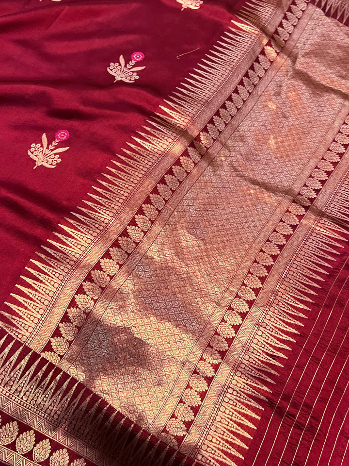 Maroon Pure Banarasi Handloom Silk Saree | Aura Benaras