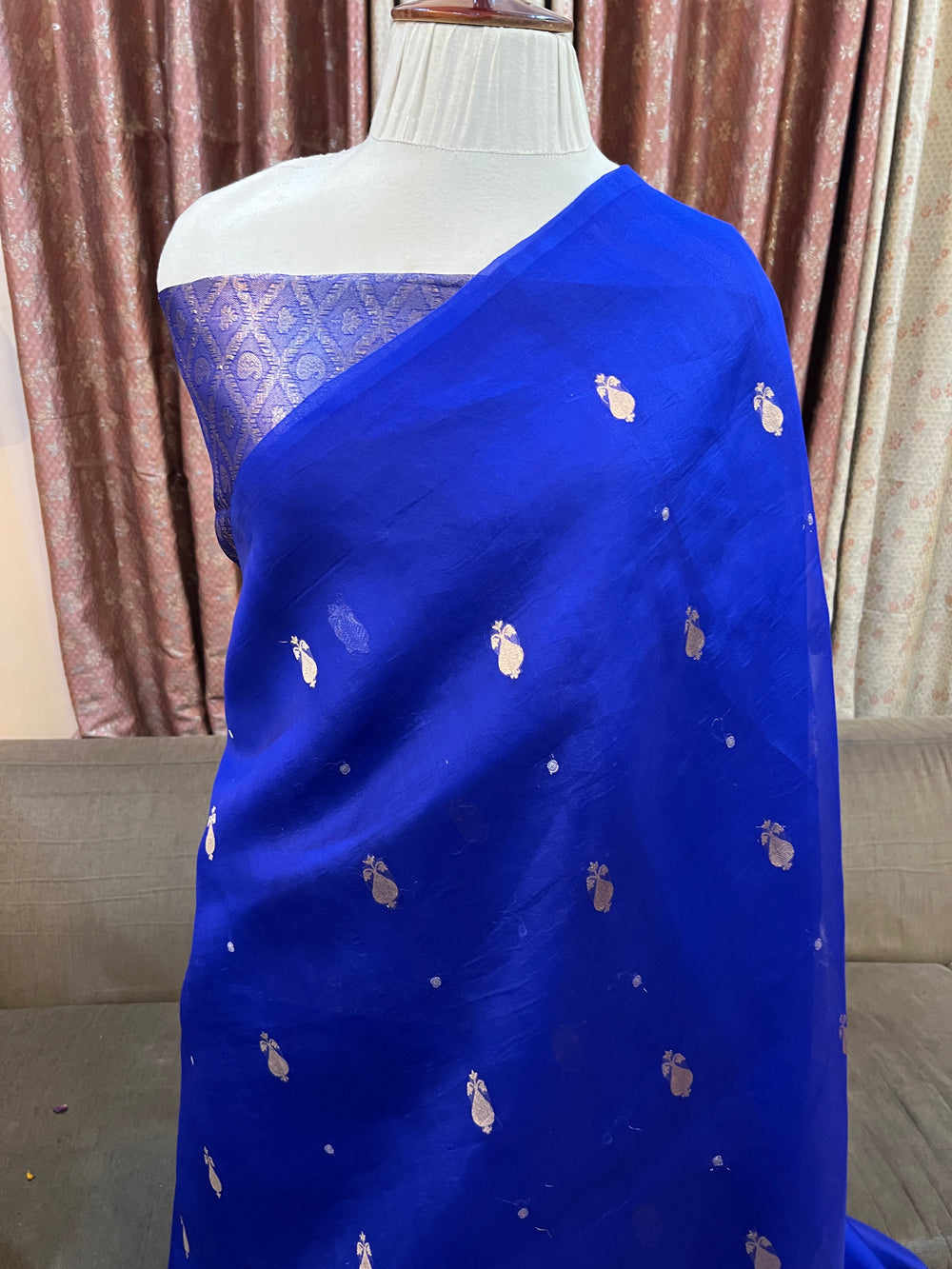 Royal Blue Pure Kora Silk Handloom Banarasi Saree
