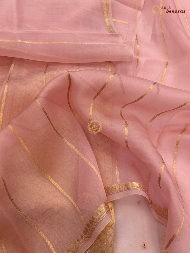 Peachish pink Kora Silk Banarasi Saree with Zari Butis