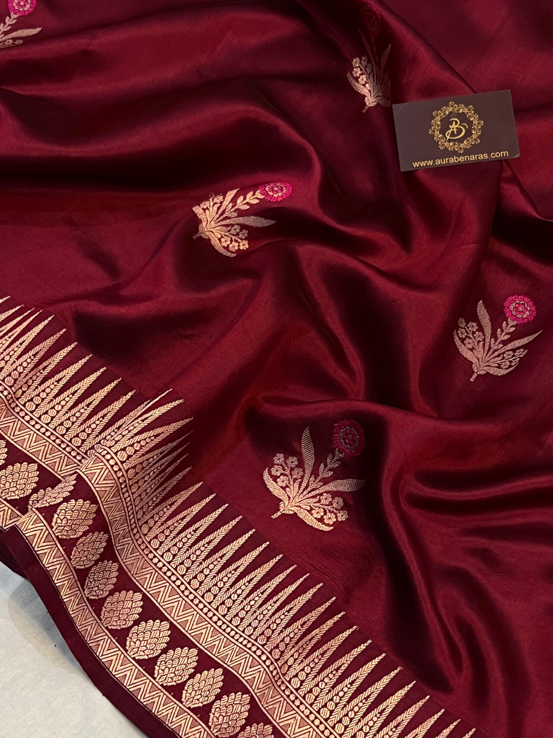 Maroon Pure Banarasi Handloom Silk Saree | Aura Benaras