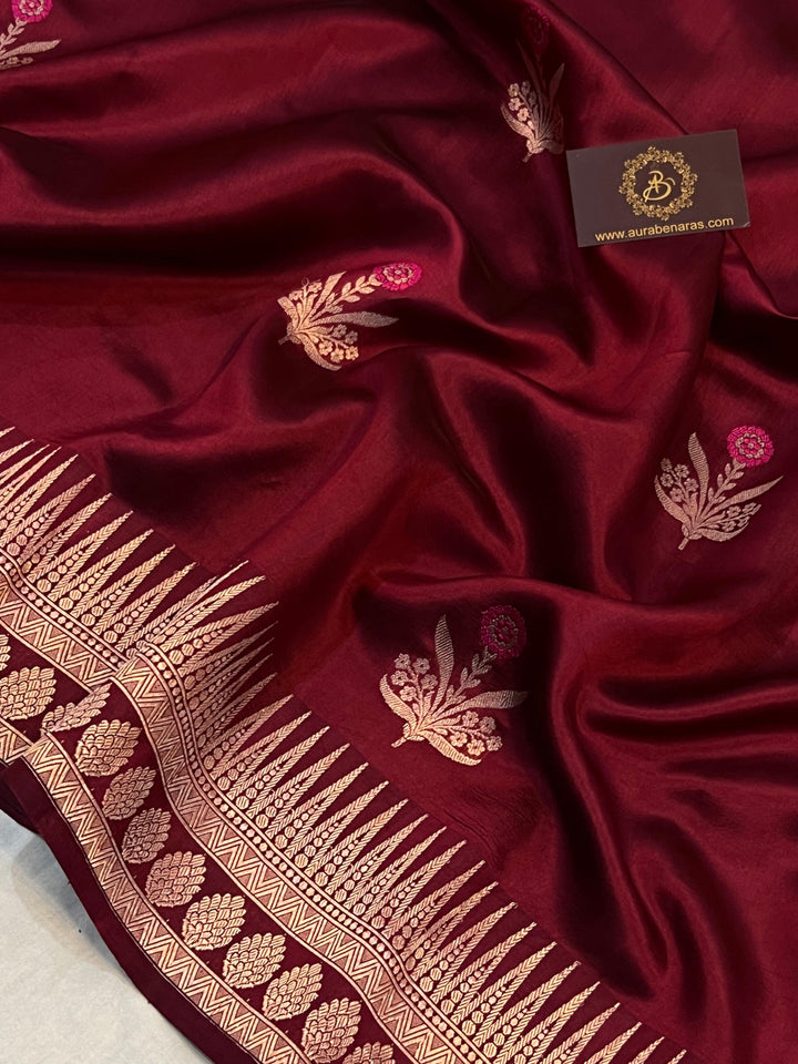 Maroon Pure Banarasi Handloom Silk Saree | Aura Benaras