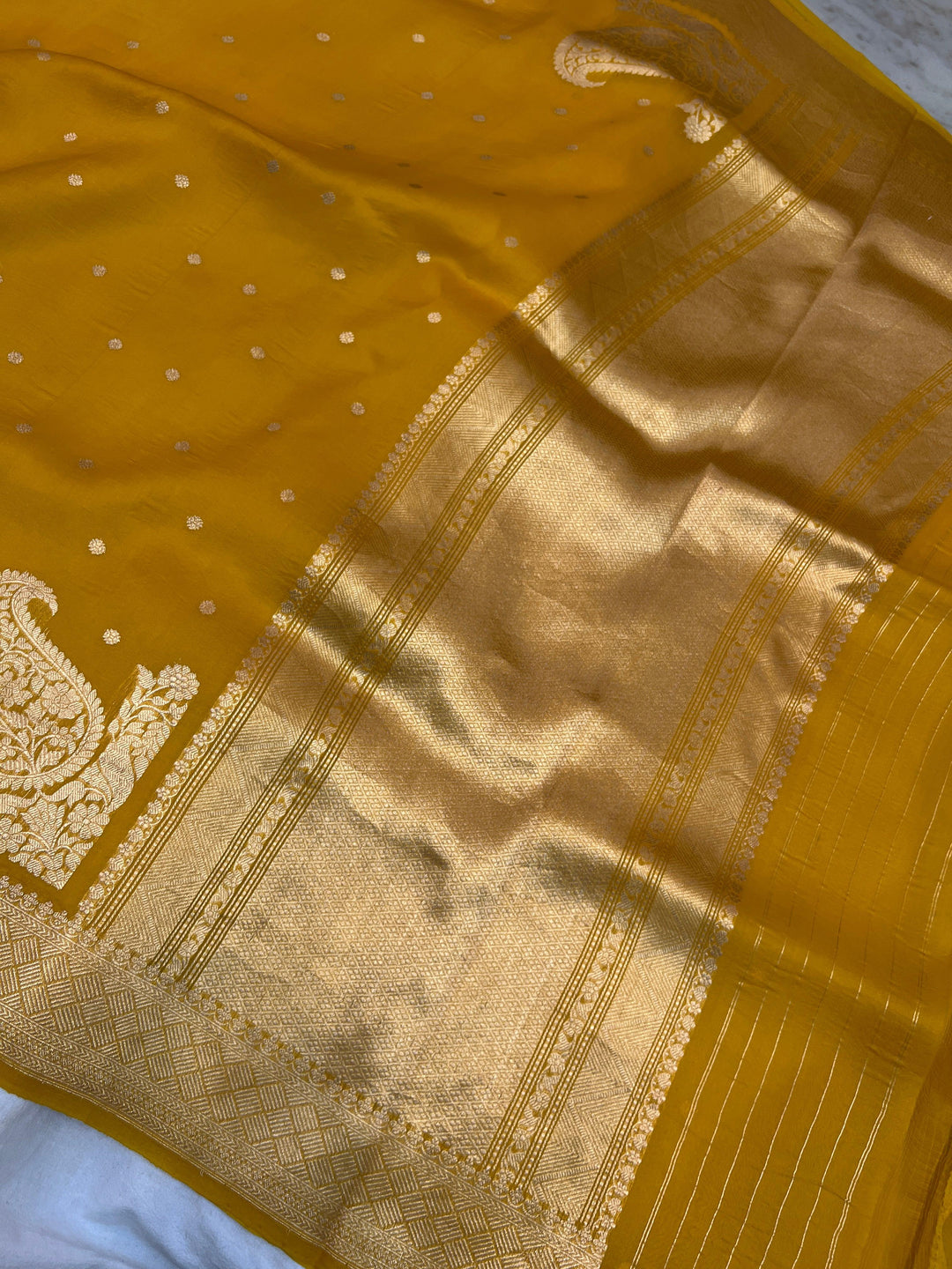 Mustard Yellow Pure Kora Silk Handloom Banarasi Saree