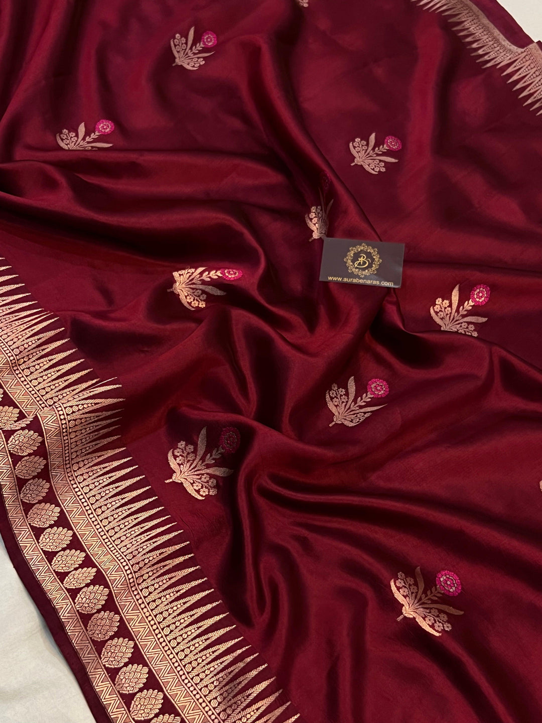 Maroon Pure Banarasi Handloom Silk Saree | Aura Benaras
