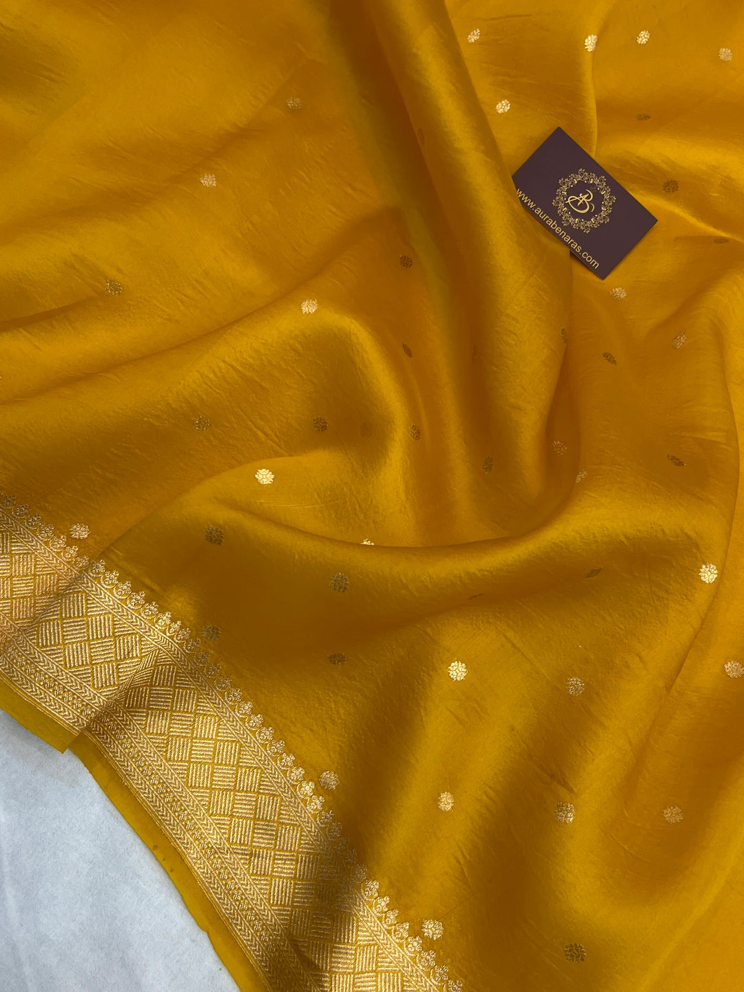 Mustard Yellow Pure Kora Silk Handloom Banarasi Saree