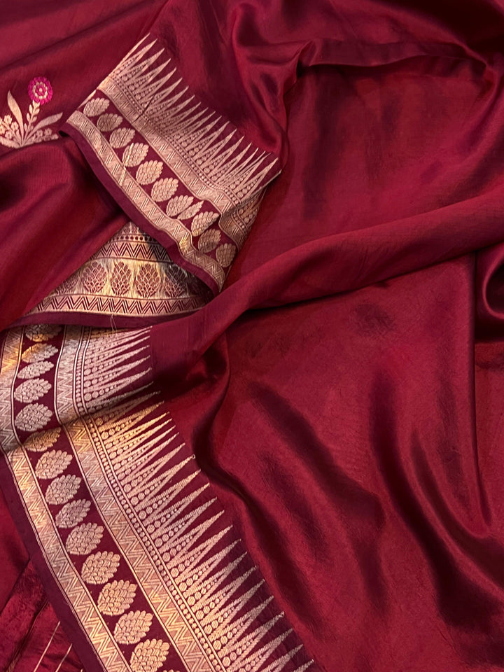 Maroon Pure Banarasi Handloom Silk Saree | Aura Benaras