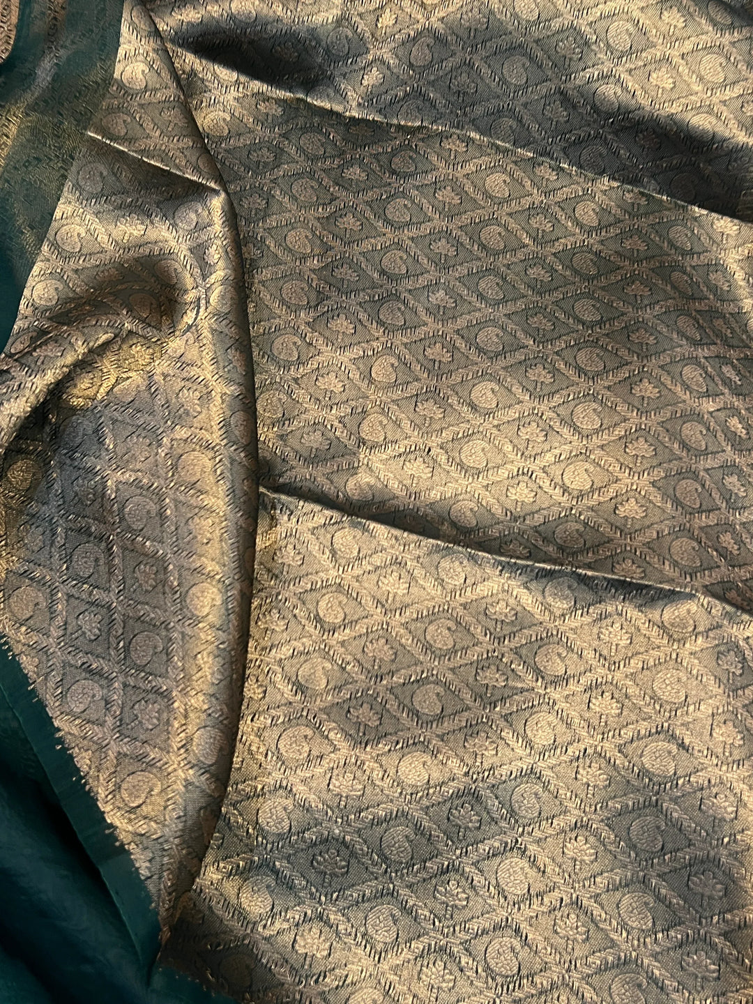 Bottle Green Pure Kora Silk Handloom Banarasi Saree