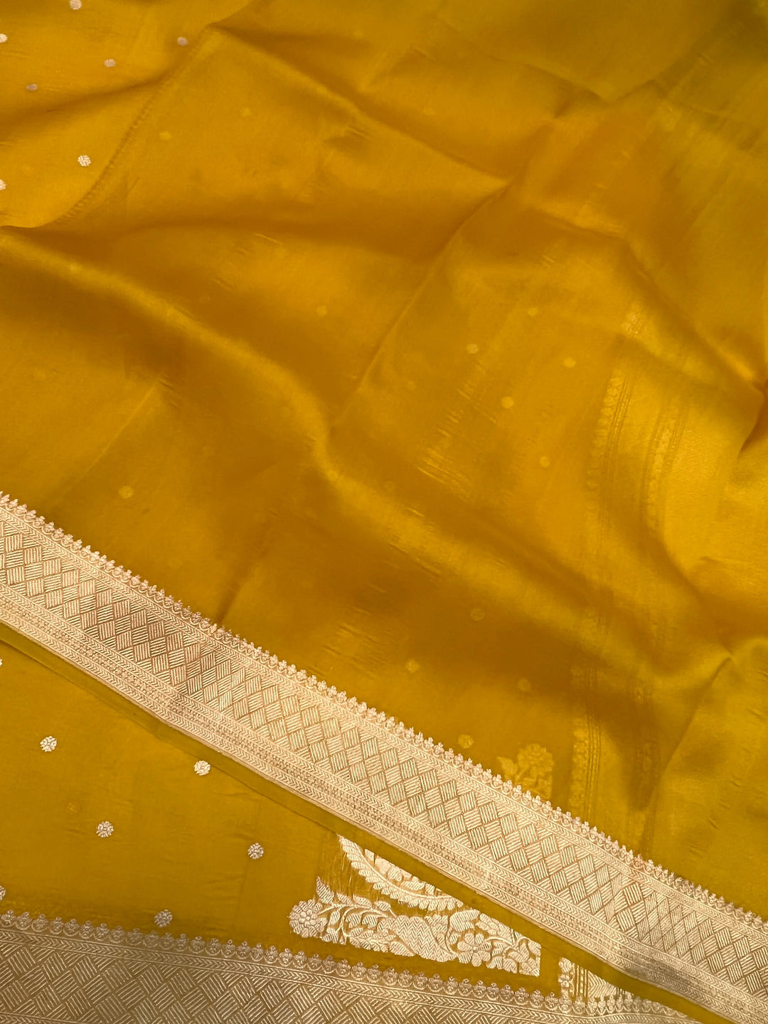 Mustard Yellow Pure Kora Silk Handloom Banarasi Saree