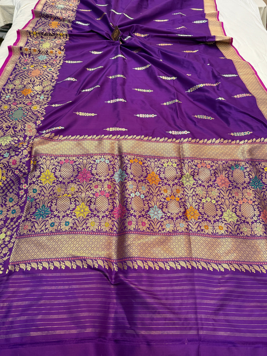 Purple Katan Silk Saree with Kadhwa Meenakari & Tilfi Border