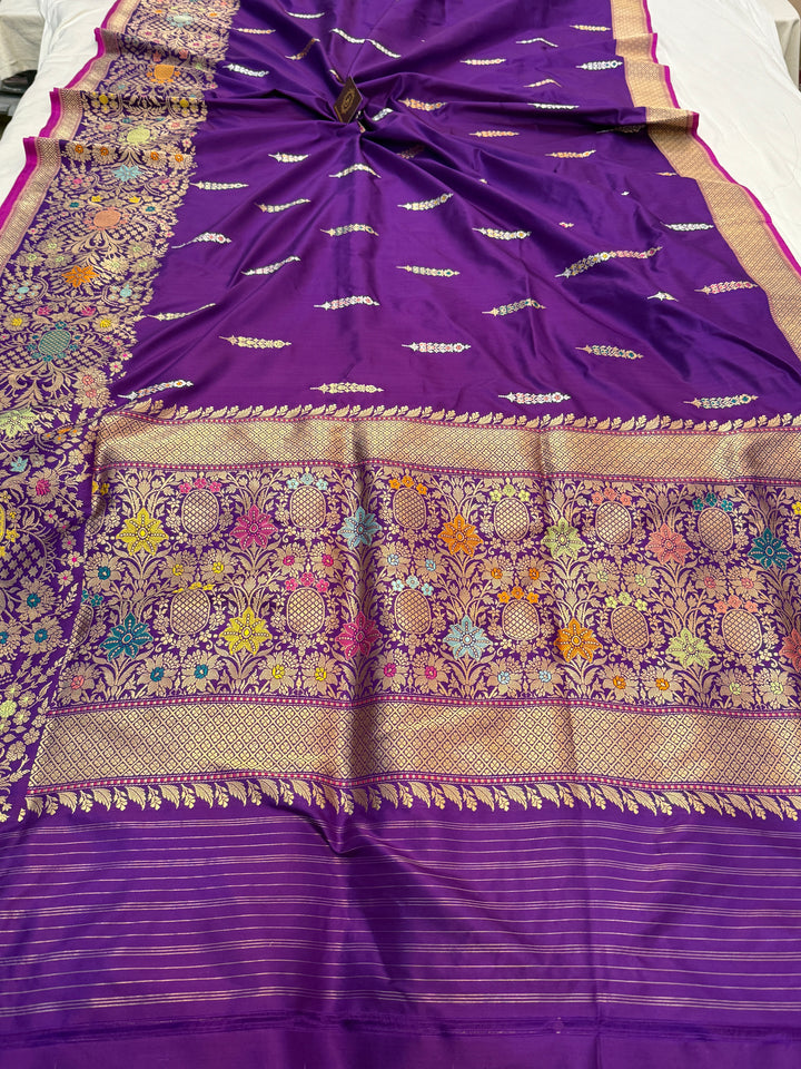 Purple Katan Silk Saree with Kadhwa Meenakari & Tilfi Border