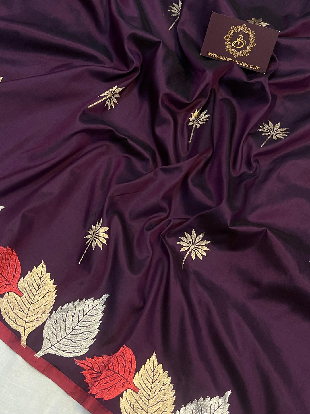 Wine Banarasi Handloom Katan Silk Saree - Aura Benaras