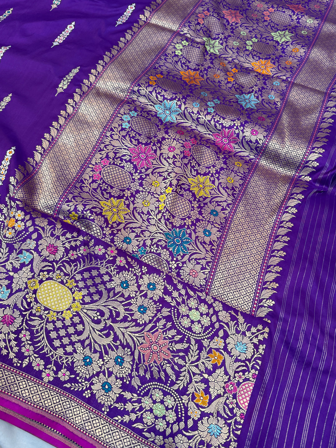 Purple Katan Silk Saree with Kadhwa Meenakari & Tilfi Border
