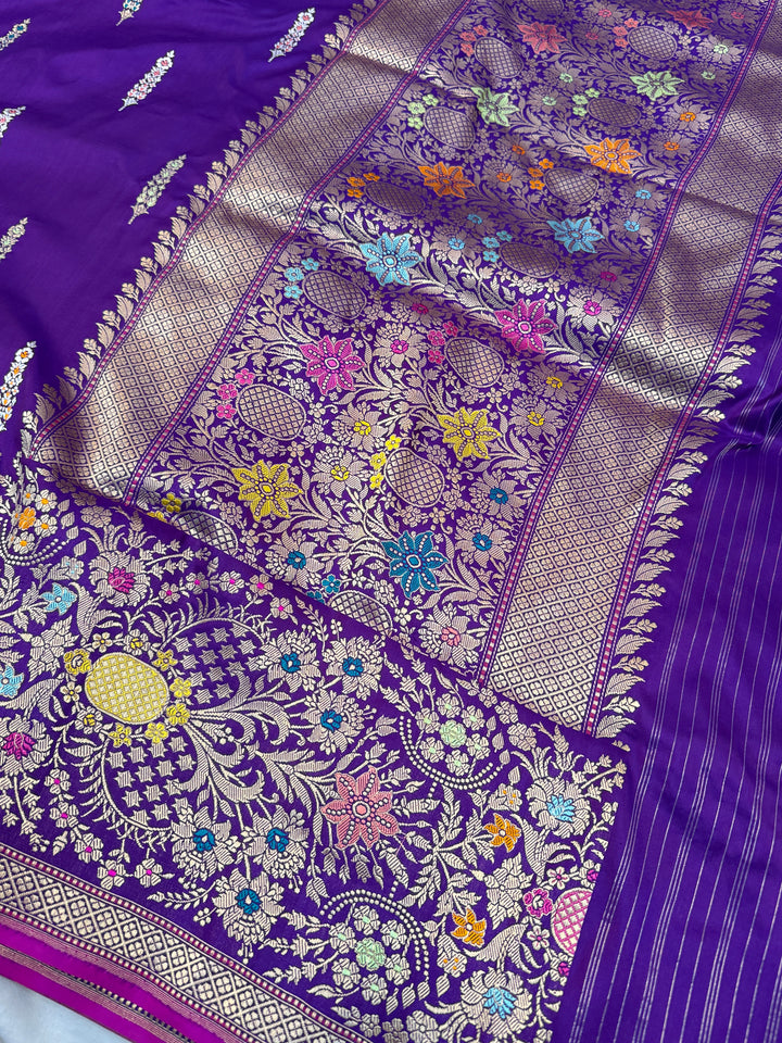 Purple Katan Silk Saree with Kadhwa Meenakari & Tilfi Border