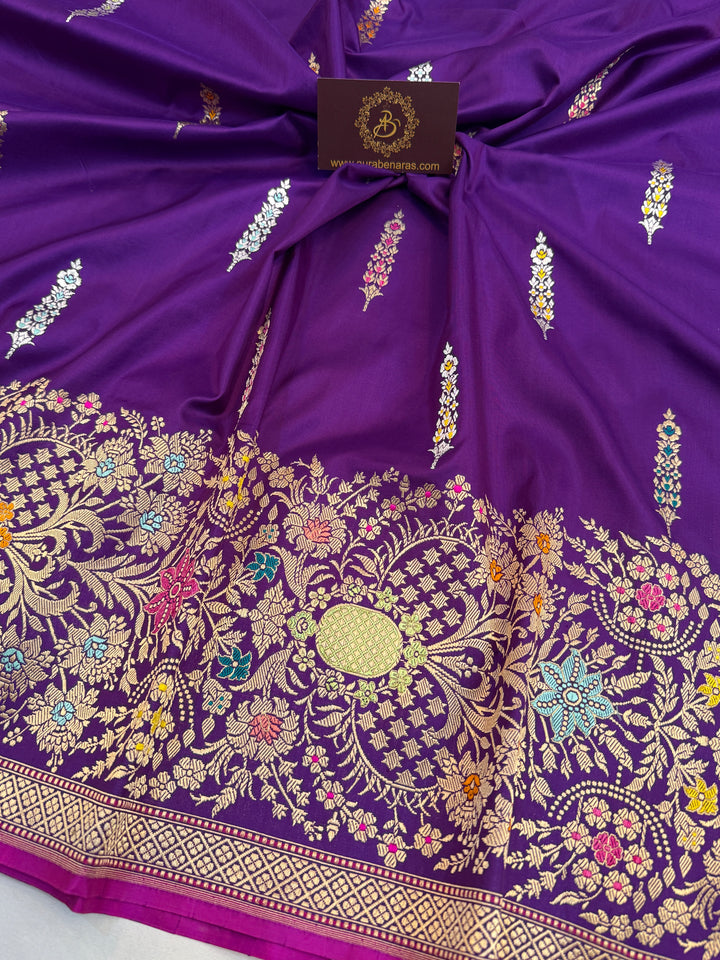 Purple Katan Silk Saree with Kadhwa Meenakari & Tilfi Border