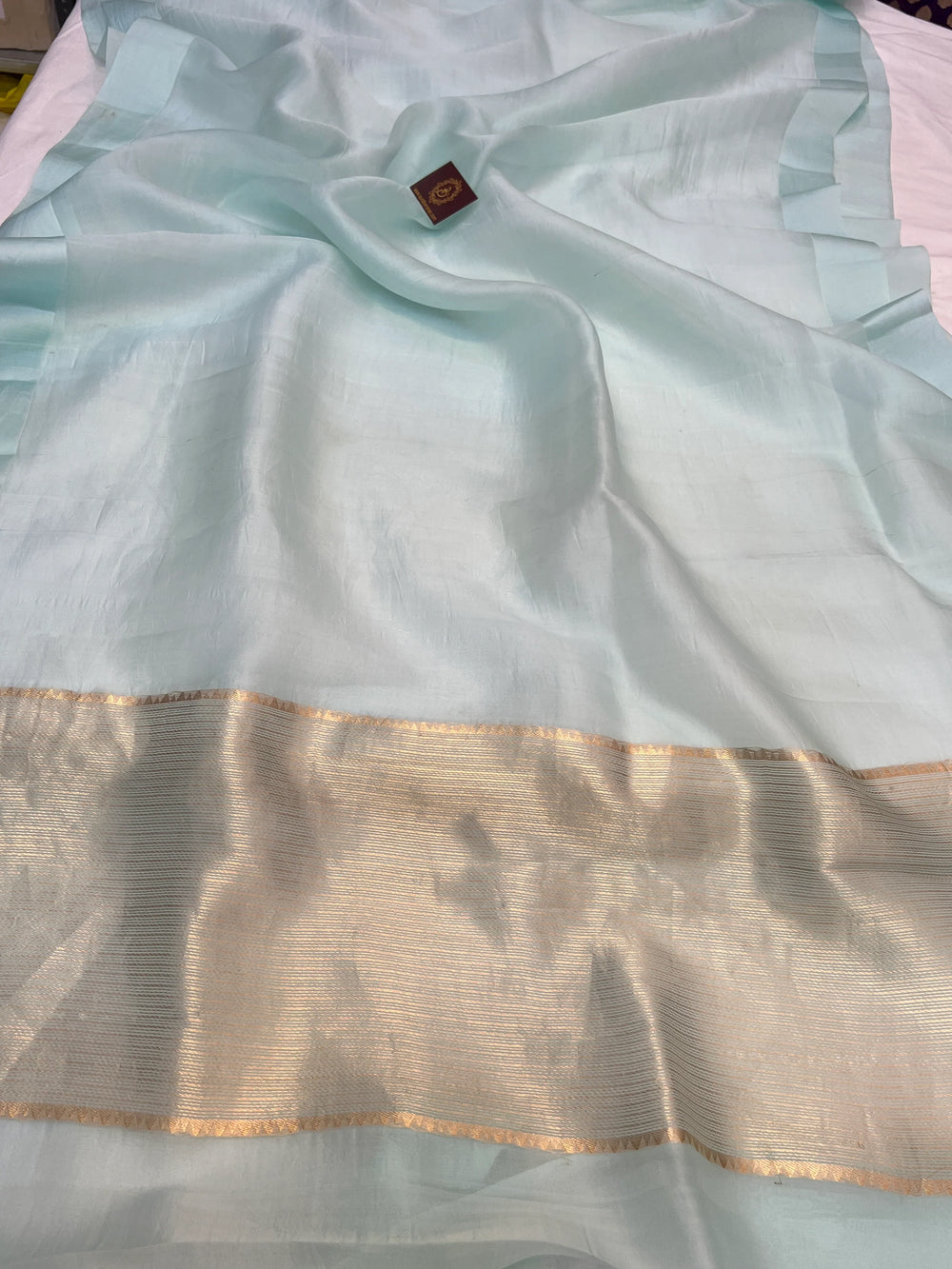 Pale Blue Pure Kora Silk Handloom Banarasi Saree