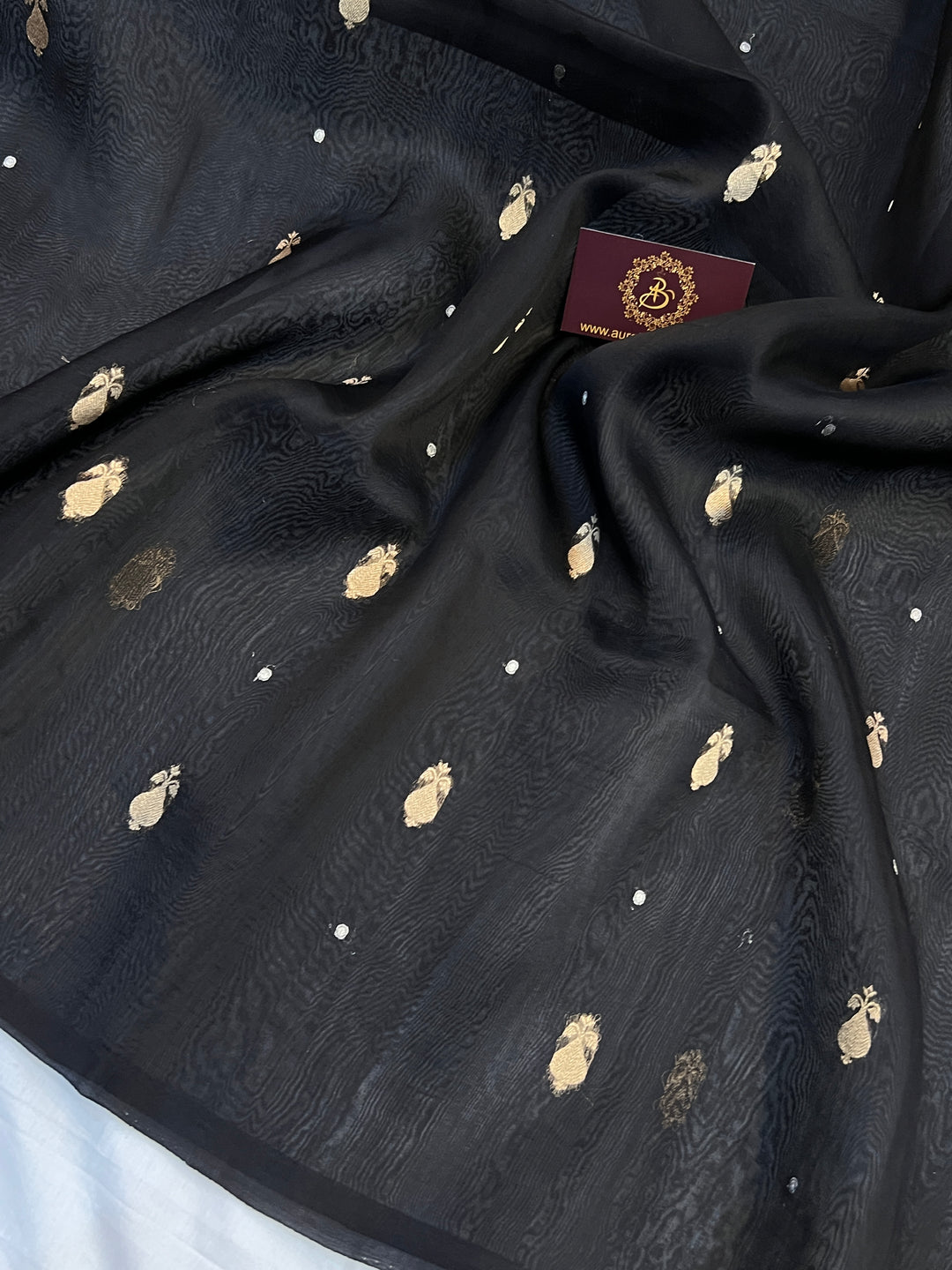 Black Pure Kora Silk Handloom Banarasi Saree