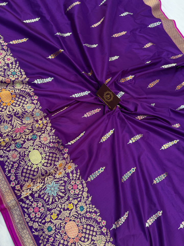 Purple Katan Silk Saree with Kadhwa Meenakari & Tilfi Border