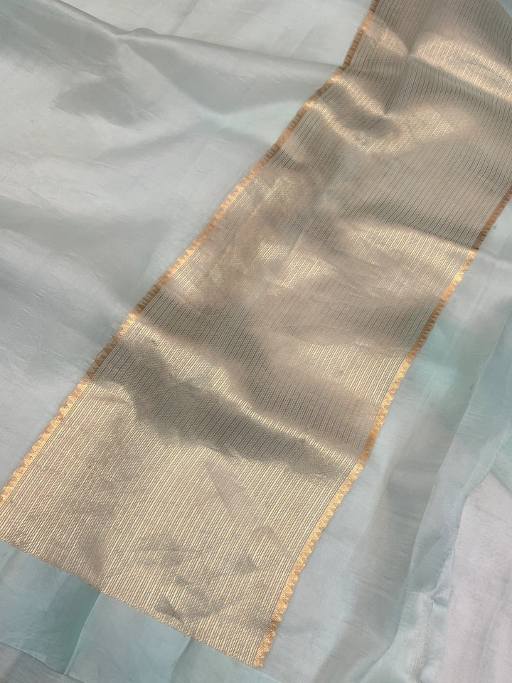 Pale Blue Pure Kora Silk Handloom Banarasi Saree