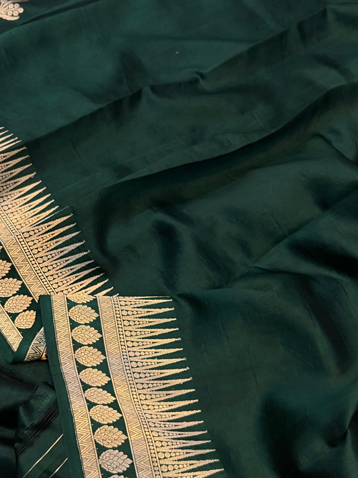 Bottle Green Pure Banarasi Handloom Silk Saree | Aura Benaras