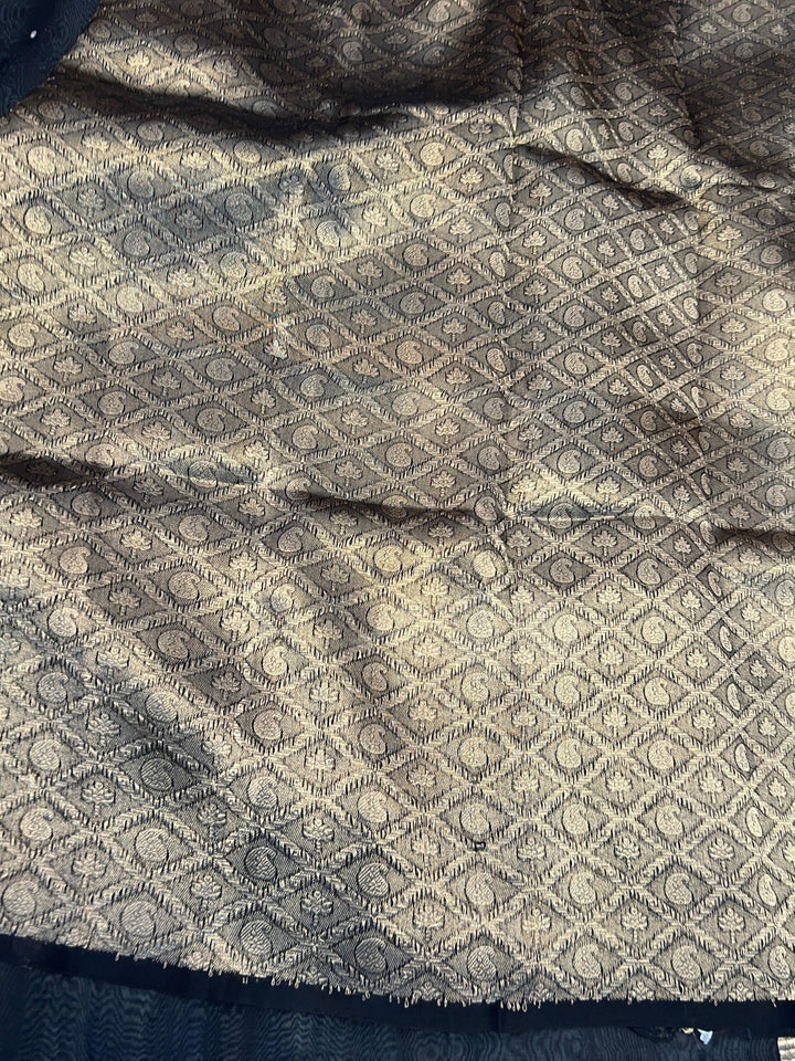 Black Pure Kora Silk Handloom Banarasi Saree
