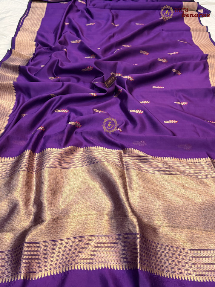 Purple Pure Silk Handloom Banarasi Saree - AuraBenaras