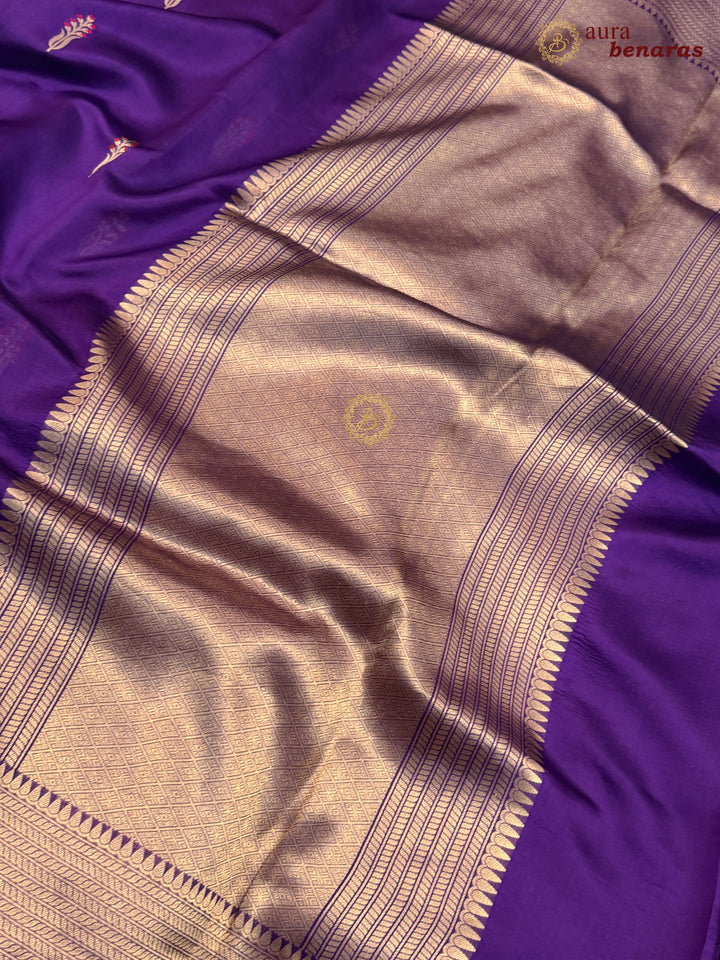 Purple Pure Silk Handloom Banarasi Saree - AuraBenaras