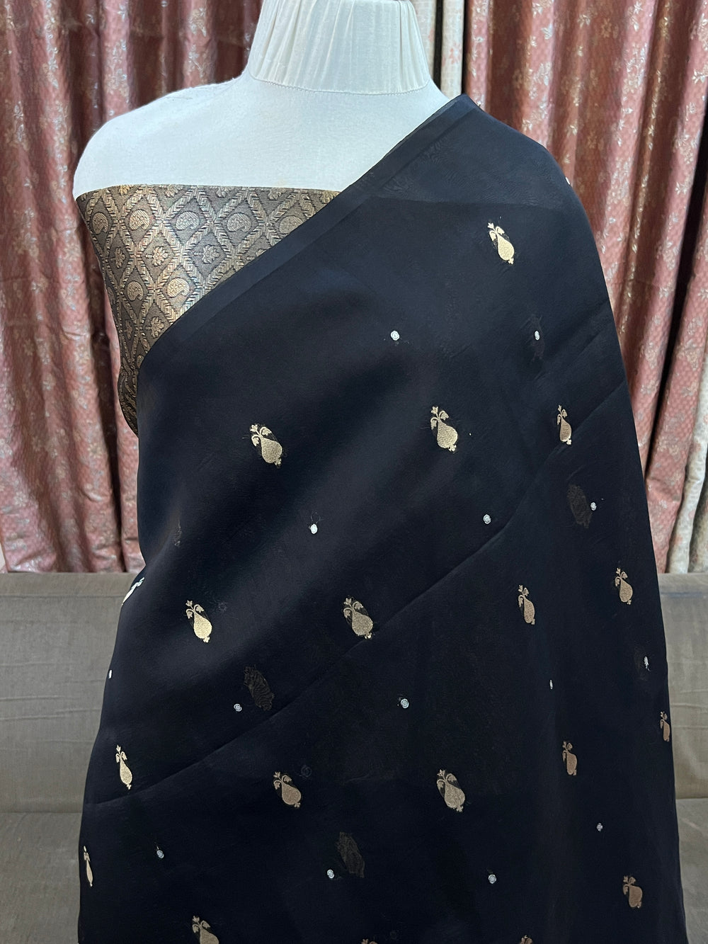 Black Pure Kora Silk Handloom Banarasi Saree