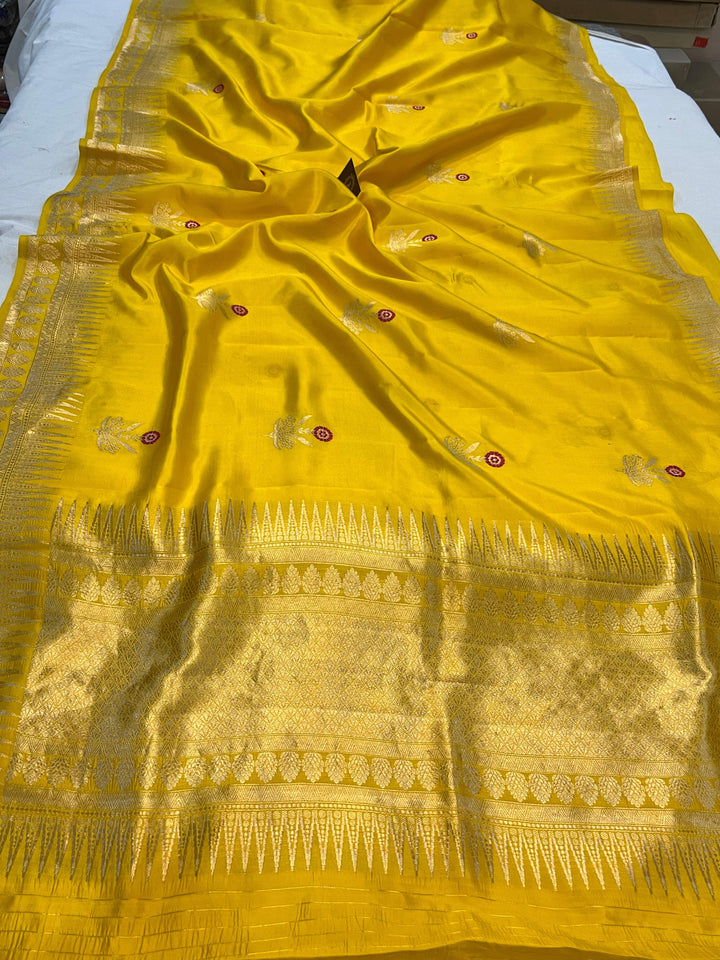 Yellow Pure Banarasi Handloom Silk Saree | Aura Benaras