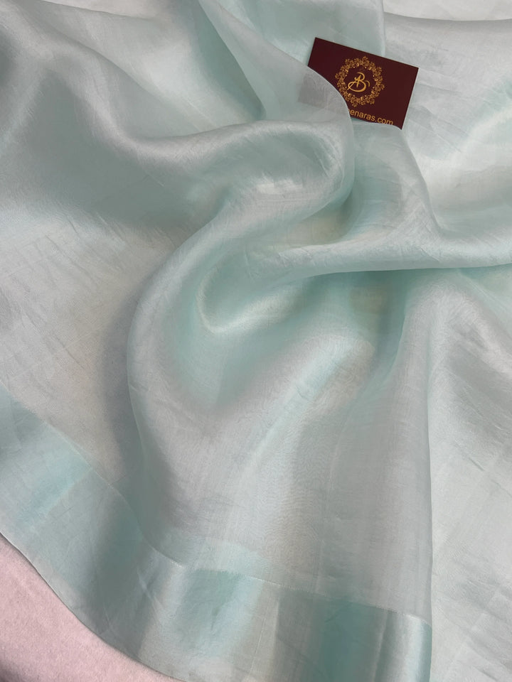 Pale Blue Pure Kora Silk Handloom Banarasi Saree