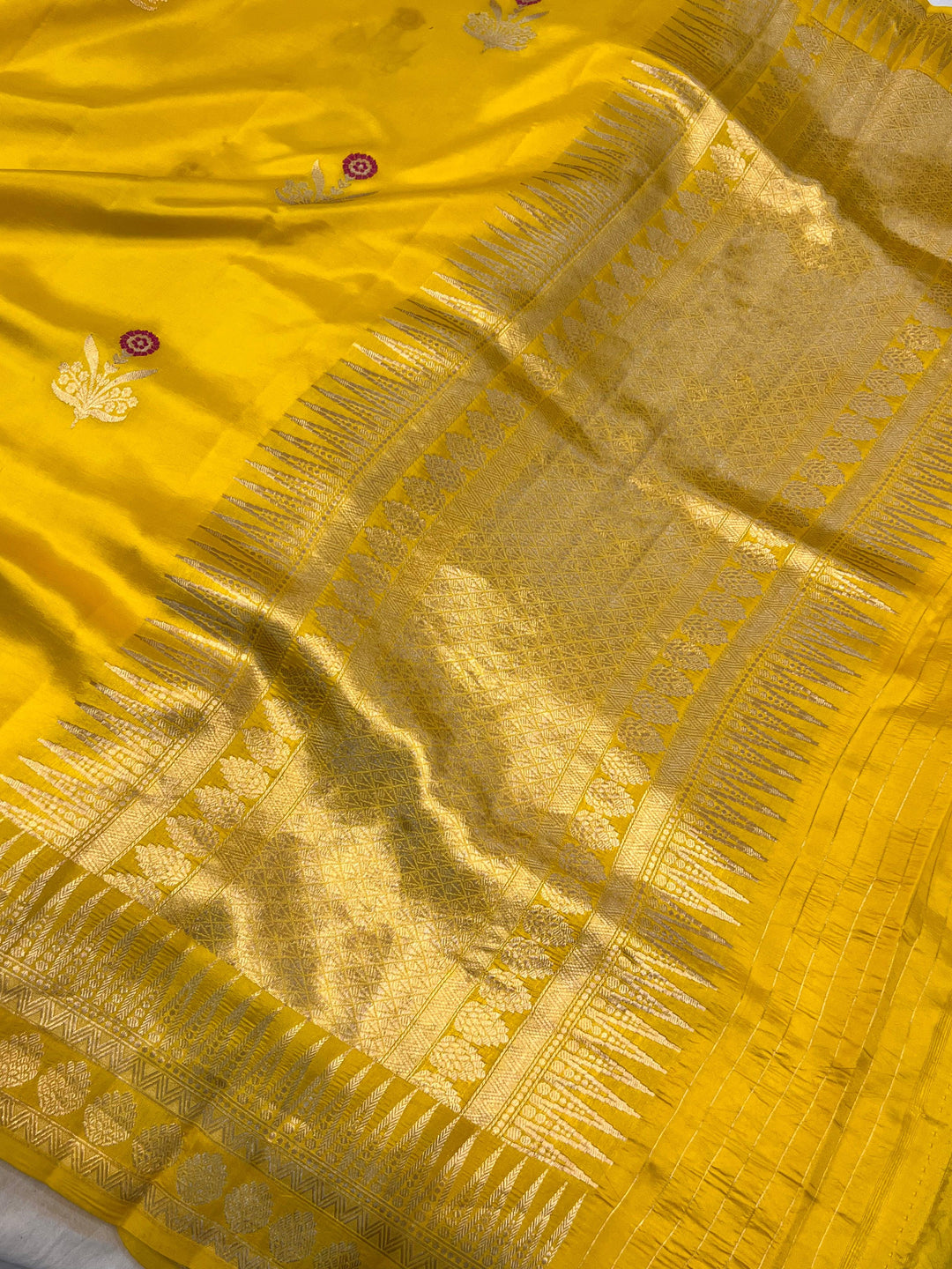 Yellow Pure Banarasi Handloom Silk Saree | Aura Benaras