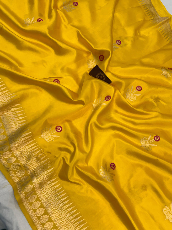 Yellow Pure Banarasi Handloom Silk Saree | Aura Benaras
