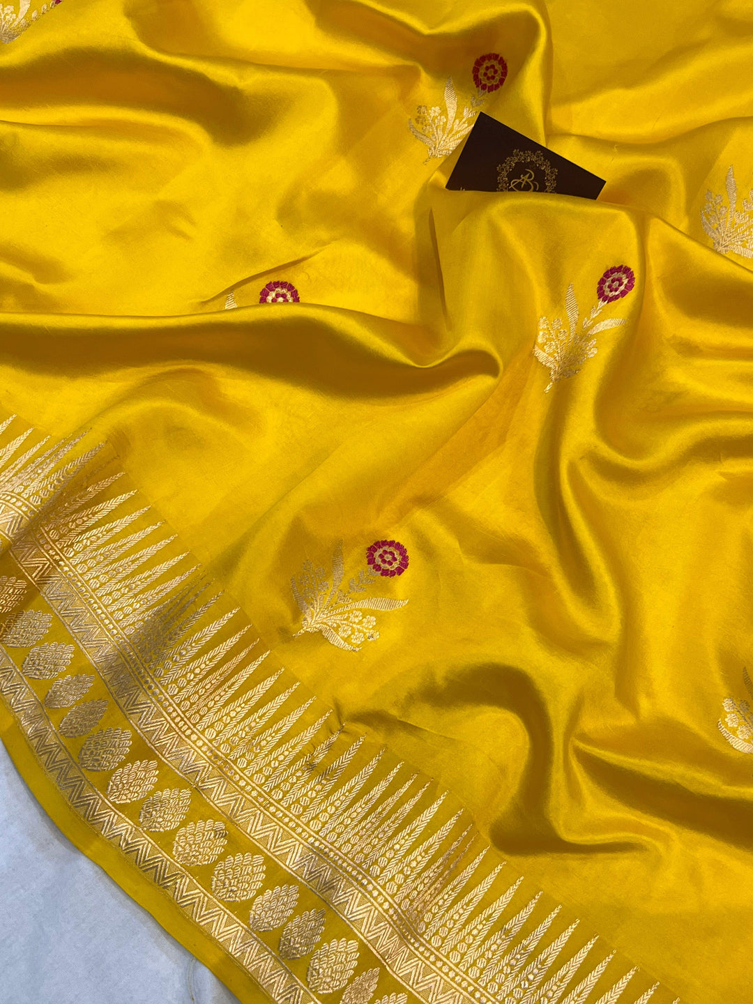 Yellow Pure Banarasi Handloom Silk Saree | Aura Benaras