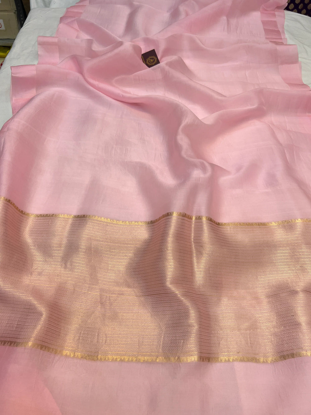 Pale Pink Pure Kora Silk Handloom Banarasi Saree