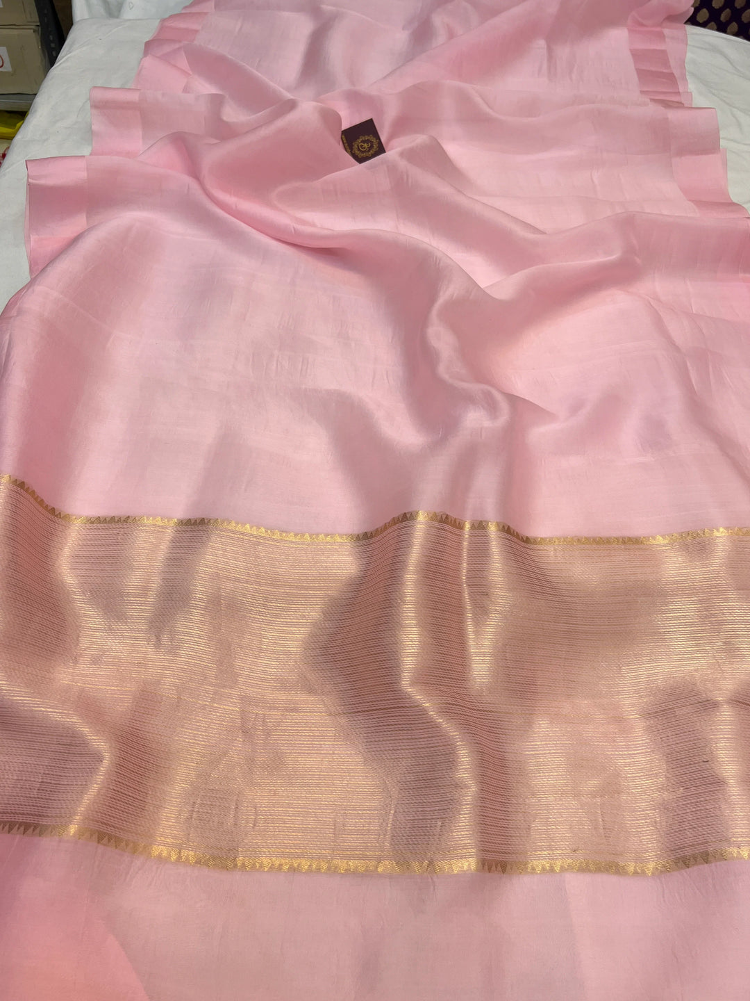 Pale Pink Pure Kora Silk Handloom Banarasi Saree