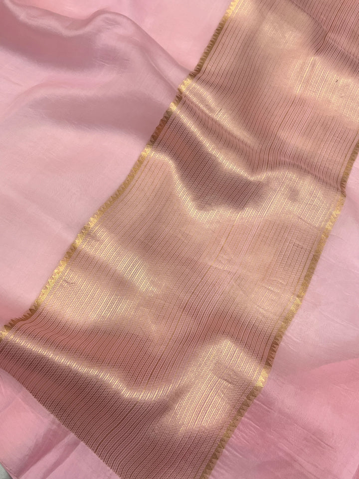 Pale Pink Pure Kora Silk Handloom Banarasi Saree