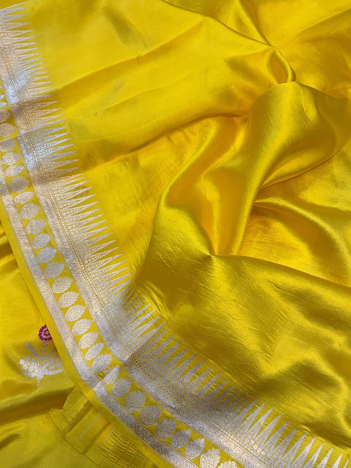 Yellow Pure Banarasi Handloom Silk Saree | Aura Benaras